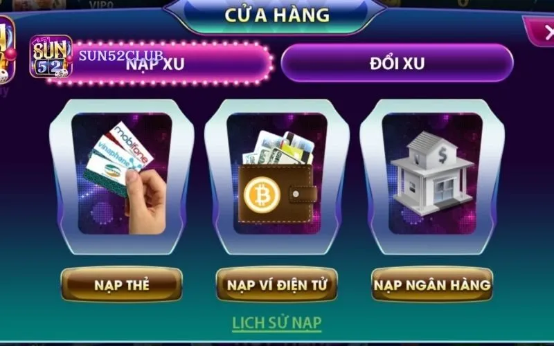 Hướng dẫn nạp tiền qua ví Sun52: Chơi game không giới hạn