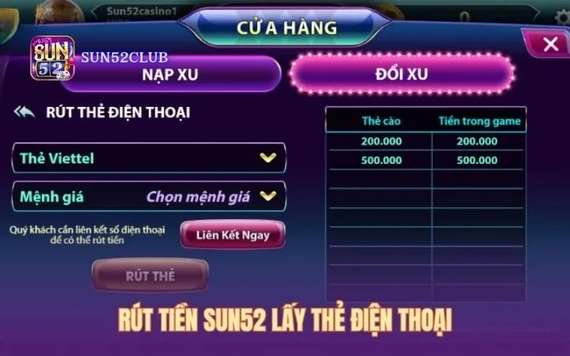 Nạp tiền qua ví điện tử Sun52